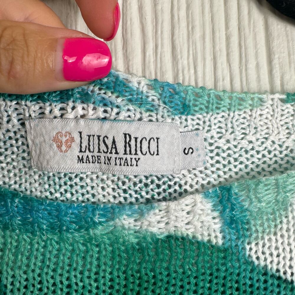 Luisa Ricci Short Sleeve Loose Knit Top Size Small Tropical Print Green Italy - Picture 4 of 6